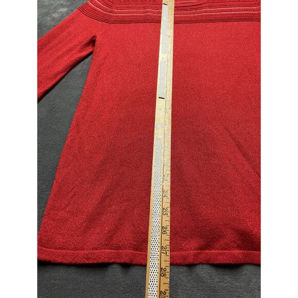Liz Claiborne Sweater Woman’s L Red Sparkle Metallic Glam Christmas Holiday - Picture 2 of 8